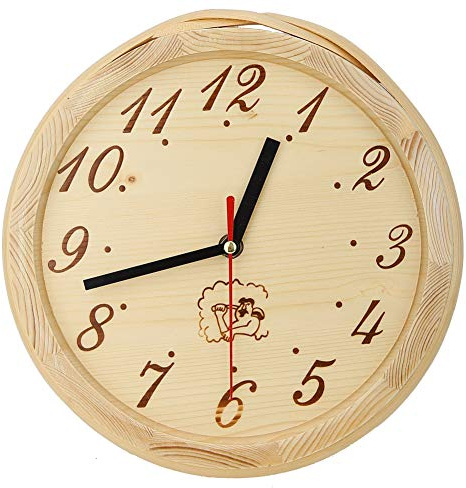 Haofy Round Wood Wall Clock Large Decorative Clock for Sauna Room, Living Room, Bedroom Accessory, No Cover