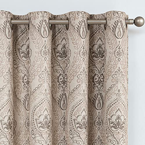 TOPICK Blickdicht Vorhänge Wärmeisoliert Verdunkelungsvorhang mit Ösen Blumen Muster Vintage Leinenoptik Gardine Lichtdicht Thermovorhang für Wohnzimmer Schlafzimmer 2 Stück H225xB130cm Taupe