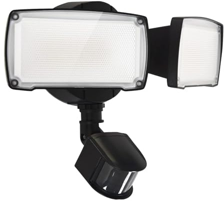 UME 19W LED Flood Light Motion Sensor Outdoor, 2 Adjustable Head, 2000LM, 5000K, IP65 Waterproof, Dusk to Dawn Security Light with Photocell for Exterior,Outside,Garage,House(Black)