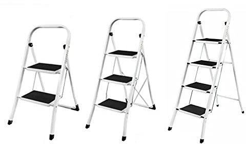 Escabeau pliable à 3 marches en acier avec main courante et marches antidérapantes, léger et portable, petit tabouret de cuisine avec charge maximale de 150 kg