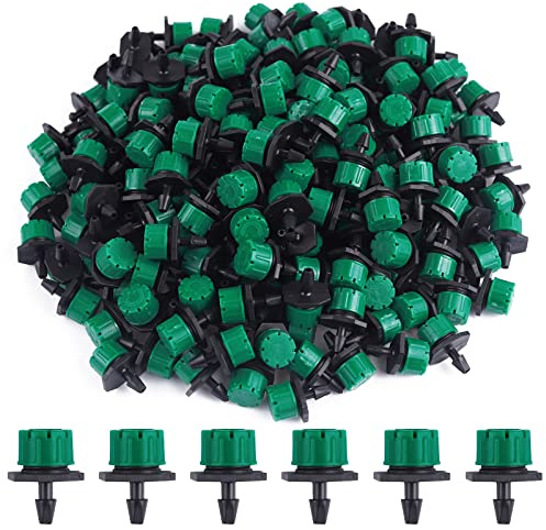 Goteros de Riego, 200 Piezas 1/4'' Rociadores de Riego Ajustables Kits de Sistema de Riego por Goteo Boquillas de Nebulización de Riego por Goteo de Micro Flujo (Verde Oscuro)