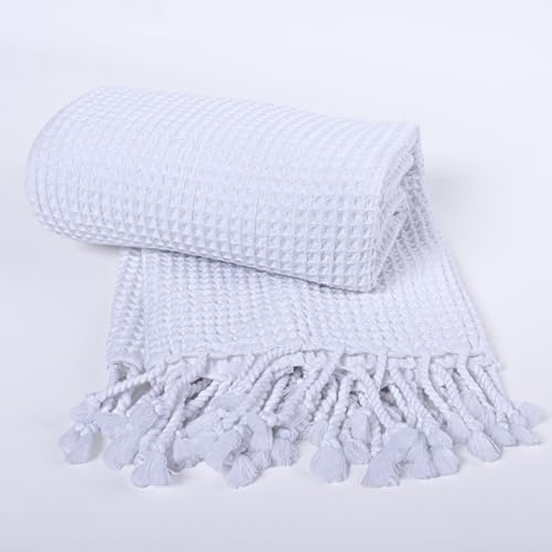 PÜSKÜL - Waffle Towels for Pool, Beach, Spa, Sauna, Gym - Original 100% Turkish Cotton Peshtemal Hammam Towels (White, 1)