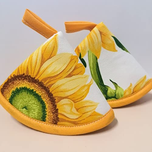 Ricami Fiorentini Baldi Set 2 Presine Cappuccio da Cucina in Cotone 100%, Campanella Colorata - Prodotto Artigianale Toscano (Girasole)