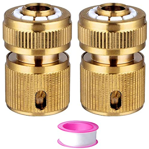 2 Stück Messing Schlauchverbinder 1/2 Zoll, Schlauchanschluss Wasserhahn, Gartenschlauch Anschluss Schnellkupplung Druckluft, Adapter Wasserhahn Gartenschlauch für Rohr Verbinden Gartengeräte
