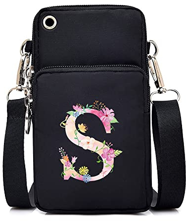 FINDING CASE initial letter Printed Women Girls men Zipper Waterproof Nylon 3 Layers Crossbody Bags Wallet Cellphone Purse Shoulder Bag Wristlet Handbags Adjustable Strap