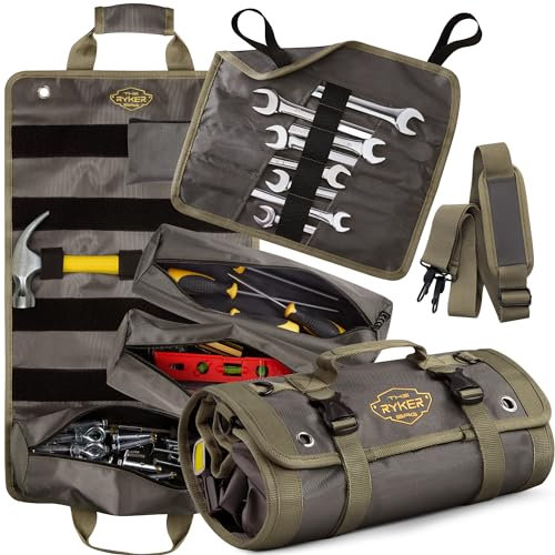 The Ryker Bag Pro Tool Roll Organizer - 4 Detachable Tool Pouches + Detachable Wrench roll, Heavy Duty Roll Up Tool Bag Organizer, Tool Wrap For Motorcycle/Mechanic/Electrician & Carpenter