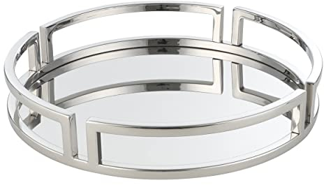 EGLO LIVING Dekotablett Savant, Spiegel Tablett zum Dekorieren mit Rand, Deko Serviertablett rund aus Metall in Chrom, Spiegeltablett Ø 38 cm