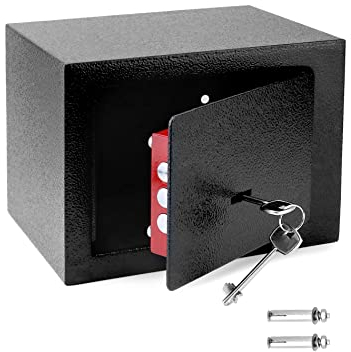 QWORK® Mini Home Safe Box 3 Key Locking - 23x17x17cm - High Security Steel Construction Fire Retardant Furniture Safe for Cash Jewelry Phone Valuables