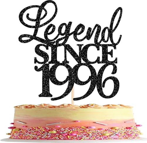 Xsstarmi 1 Pack Legend Since 1996 Cake Topper Glitter Happy 30th Birthday Cake Topper Cheers to 30 Years Cake Decoration for Happy 30th Birthday Wedding Anniversary Party Cake Decorations Black
