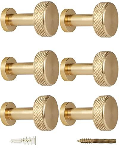 Piffny Lot de 6 crochets ronds à vis en acier inoxydable pour serviettes, peignoirs, chapeaux, vestes dans la salle de bain, la chambre, la cuisine, l'entrée, la terrasse de barbecue/piscine, or