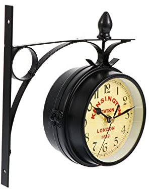 BESPORTBLE Retro Schmiedeeisen Doppelseitige Wanduhr Vintage Bahnhofsuhr Wohnzimmerdekoration Anhänger