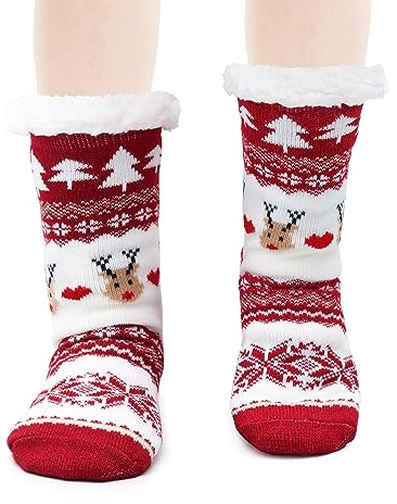 DIYASY Christmas Slipper Socks, Fluffy Cozy Socks with Anti-Slip Dots, Warm Winter Socks for Women Ladies Girls Boys