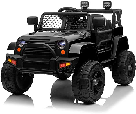 LALAHO Voiture Véhicule électrique Enfant 12V avec télécommande à 2,4 GHz,V. Max. 2,8 Km/h télécommande Effets sonores (Noir)