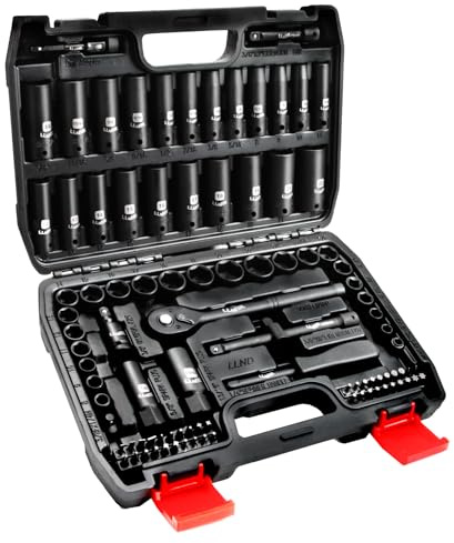 LLNEDL Impact Socket Set 3/8 Drive,95Pcs Deep&Shallow Socket Wrench Set,6 Point Metric&Standard Full |5/16-3/4,8-22mm| with Spark Plug Sockets,72T Ratchet Handle, Screwdrivers for Automotive&Home