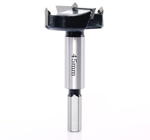 Akylin Forstner Drill Bit 45mm - Carbide Tipped Forstner Bit - Hex Shank Wood Hinge Drilling Hole Saw Cutter, for Auger Opener, Drilling Boring Bit
