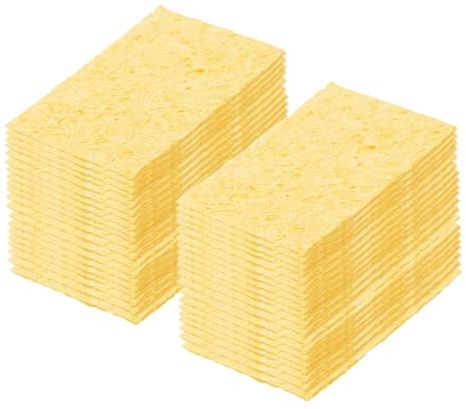 sourcing map 40PCS Soldering Sponge 50 x 35mm Rectangle Deep Yellow Cleaning Pad Welding Tip Iron Replacement for Cleaning Soldering Iron 1mm Natural Thickness 6mm Water Absorption Thickness