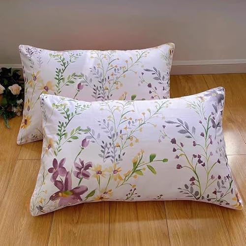 100% Cotton Pillowcases Set of 2 Queen Size 20x30 Floral Printed Lavender Flower Pillow Cases Soft Breathable Cooling Pillowcase Decorative Pillow Shams