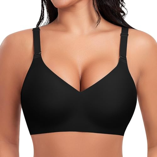 Ganado Reggiseno Senza Ferretto Donna Reggiseni Senza Cuciture Scollo a V Push Up Reggiseno Basic Comodo Imbottito, XL, Nero