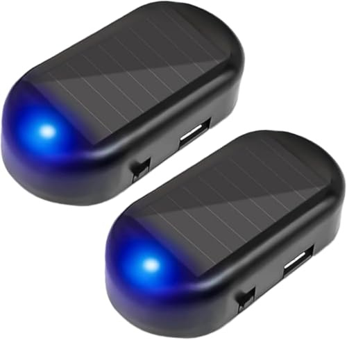 EONANT 2PCS Auto Solar Simulation Fehlalarm mit USB Ladeanschluss, Anti-Diebstahl LED blinkende Sicherheit falsches Licht, Auto Universal Alarmzubehör (Blau)