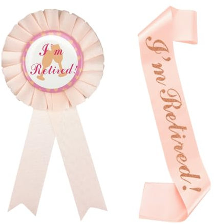 XPEX 2 Pezzi Regali pensione donna Gadget pensione donna Fascia Pensione Donna con Spilla,Gadget Pensione,Pensionata dell'Anno Donna Spilla Decorazione Addobbi Regali Festa di Pensione