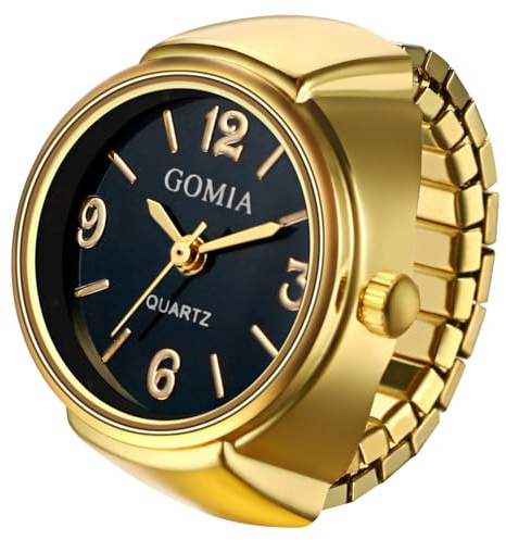 OIDEA Mens Womens Finger Watch: Elegant Round Dial Elastic Analog Quartz Finger Watch Ring Stretchy Band Easy Read Adjustable Ring Watch Valentine's Day Birthday Christmas Gifts, Gold Big