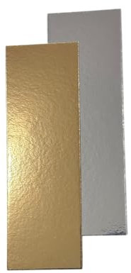Générique Lot 6 Supports à Bûches de Noël & Cakes - 30 x 10 cm -Epaisseur: 1.2 mm. Semelles Gâteaux Rectangulaires - Cake Board Pâtisserie - Deux faces réversible Doré & Argent.