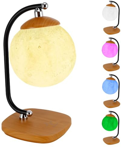 Kinberry LED Bedside Lamps, Wireless Charger Touch Control Table Lamp, Dimmable Desk Lamp Night Light, Reading Light Moon Lights for Bedroom for Men,Women,Boys,Girls,Teenage (Wood Grain Color)