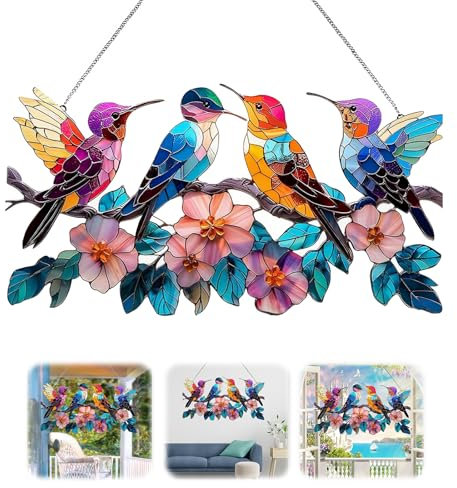 Hummingbird Suncatcher Window Hanging - Acrylic Colorful Bird Sun Catchers - Stained Glass Style Decor - Ornament for Home Living Room Garden - Bird Lover Gift (1, Type C)