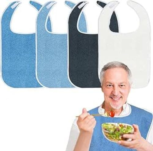 4 Stück Lätzchen für Erwachsene mit Klettverschluss aus Baumwolle 75x45cm | Waschbarer Schlabberlatz, Mehrweg Kleiderschutz für Ältere und Behinderte, Pflegeheim, Zuhause, Essen & Reisen