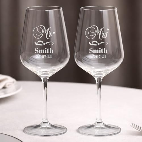 Wanapix | Pack 2 Verres à Vin Personnalisés | Verre à Vin en cristal gravés | Pack de Verres à Vin en cristal Bohème personnalisables par gravure | Mr & Mrs