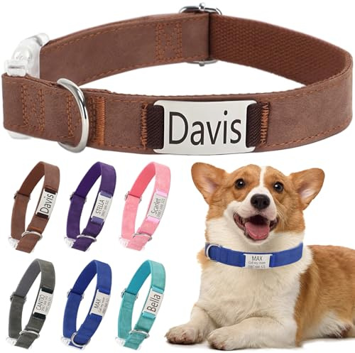 Hundehalsband mit Namen Telefonnummer - Halsband Hund Personalisiert, Bequeme, Einzigartige Halsbänder, Geeignet für Kleine, Mittelgroße und Große Hunde und Katzen(M, Braun)