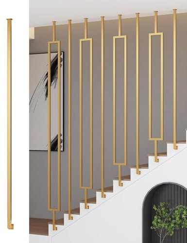 Blazea Ringhiera per Scale Colonne Dorate per Scale, Balaustre in Ferro per Scale Interne, Colonne Moderne per Scale, Palo di Protezione, Ringhiera Decorativa Quadrata per Soffitta(A,190cm(74 3/4))