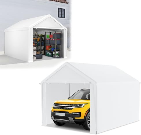 NAIZY Carport 3 x 4 m tältgarage med avtagbara sidoväggar stora garagetält förvaringstält UV-skydd vindtät vintersäkert biltält skydd, vit