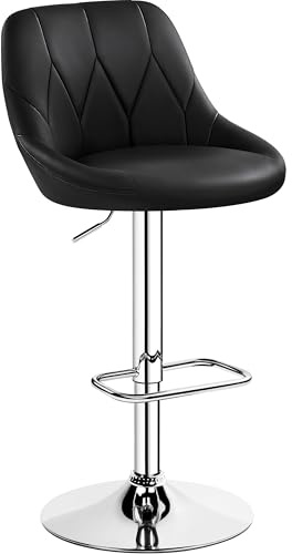 Yaheetech Barhocker 1er Set Höhenverstellbar Tresenhocker Schwarz | 360° Drehbar, mit Rückenlehne & Fußstütze, gepolsterter Sitz aus Kunstleder für Küche, Bar und Esszimmer