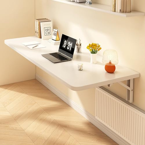 Mesa Plegable de Pared 80 x 40 cm, Mesa Abatible Multifuncional para Cocina, Comedor y Estudio, Escritorio Flotante Ahorrador de Espacio, Blanco