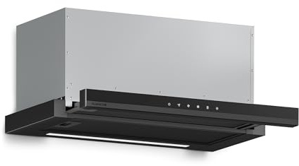 Klarstein Velaire Hotte Aspirante 60cm, Hotte à Tiroir Design, 896 m³/h, Classe A++, Commandes Tactiles, LED, Filtre Charbon, Silencieuse, Hotte Cuisine Aspirante, Noir