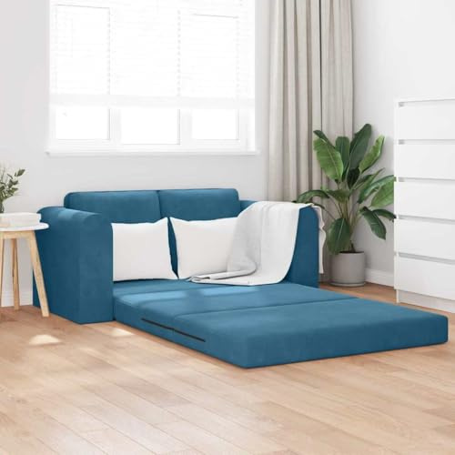 Amorsee Schlafsofa Sofa Kleines Bodensofa Schlafsofa Klappbar 148x71x83 cm Sofabett aus Samt Couch 2 Sitzer für Wohnzimmer Schlafzimmer Blau