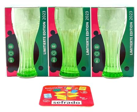sefrado Bundle mit 3er Cola Glas Set Grün McDonalds - Sammel Gläser - mit exclusivem Untersetzer