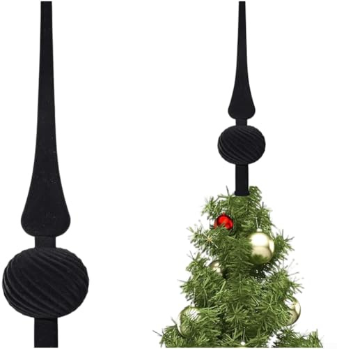 Jotekonoby Weihnachtsbaumspitze aus Kunststoff, beflockt, mit Plüschsamt, spitzes Stern-Design, saisonales Heimdekor-Accessoire für den Urlaub (schwarz)