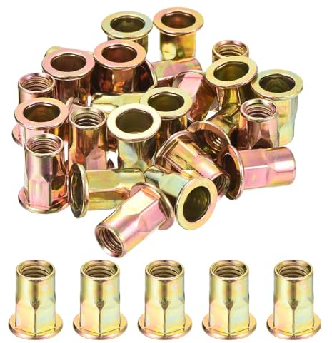 QUARKZMAN 25Pcs Tuerca De Remache De Cuerpo Hexagonal Medio M8 Cabeza Plana De Acero Al Carbono Con Rosca Zincada