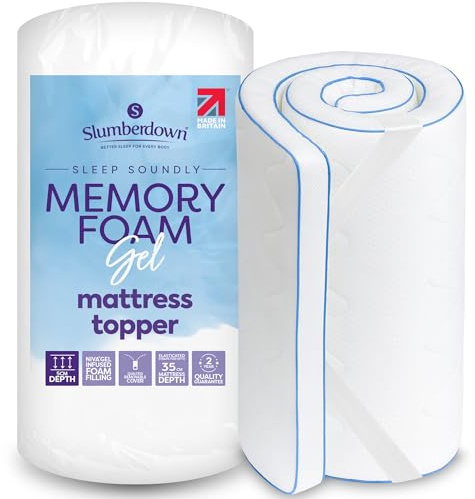 Slumberdown Gel Memory Foam Mattress Topper Double Bed - 5cm Pressure-Relief Pad for a Cool, Supportive & Comfortable Sleep | UK-Made, CertiPUR-Certified & Washable (135x190cm)