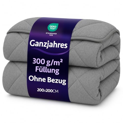 Formeya 4 Jahreszeiten Bettdecke 200x200 cm - Steppdecke ohne Bezug - Mikrofaser Schlafdecke mit 300 g/m² Füllung - Ganzjahresdecke Antiallergisch, Waschbar, Beidseitig Nutzbar - Anthrazit
