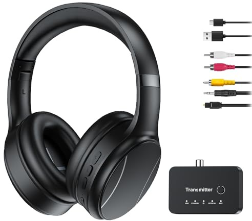 Cuffie Wireless per Guardare la TV, Doppia Modalità Bluetooth e 2.4G con Trasmettitore, Bassa Latenza 5 Preset EQ, Microfono Integrato per Dialogo Chiaro, Compatibile con Uscite Ottiche/Coassiali/AUX