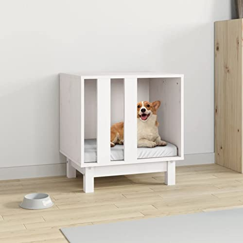 GeenYuu Dog Kennel White Solid Pine Wood 50 x 40 x 52 cm Weatherproof Insulated for Outdoor Garden Patio Balcony as a Retreat and Sleeping Place for Puppies and Dogs