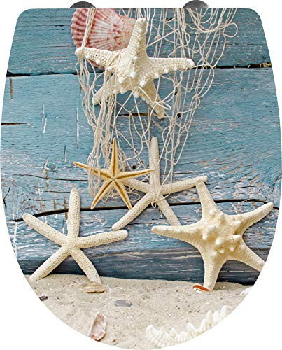 Cornat WC-Sitz Seestern - Ansprechendes Design - Pflegeleichter Thermoplast - Quick up & Clean Funktion - Absenkautomatik - Bequeme Montage von oben / Toilettensitz / Klodeckel / KSDSC102