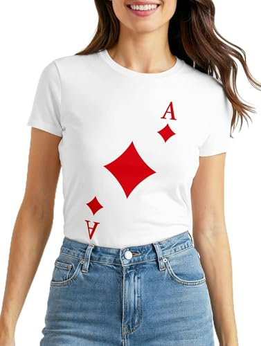 MoonWorks® Damen T-Shirt Kartenspiel Kostüm Spielkarten Gruppenkostüm Karten Fasching Karneval Faschingsshirt Slim Fit