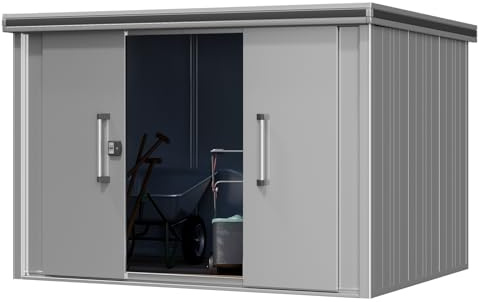 GFP Abri de Jardin en métal 291x221x212 cm Abri de Jardin à Toit Plat avec Porte coulissante en Gris Abri étanche à l'eau