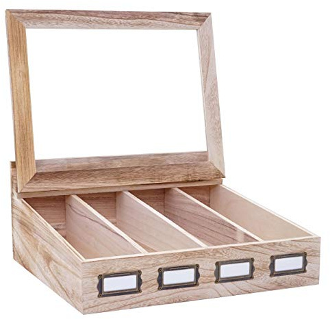 Paulownia HWC-C25 - Caja de madera con tapa para cubiertos (17 x 37 x 33 cm), color marrón