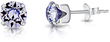 Orecchini Donna Argento 925 con Cristallo Punto Luce Lavanda - Orecchini Lilla a Lobo Rotondi Argento 925 - Brillanti e Colorati - Diametro 6 mm