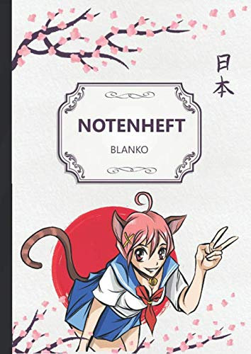Musik-Heft mit Noten-Linien A4 im Anime Japan Manga Design 120 Seiten: Das Perfekte Damen Geschenk-bücher für Mädchen - Papier Notenheft DIN 4 zur Musikschule und Unterricht - Japan Style